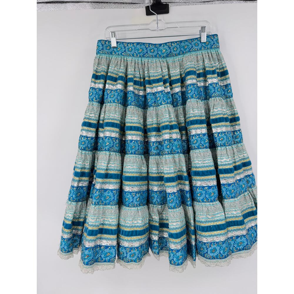 Vintage 70s Desert Flower Turquoise Western Top Circle Skirt Festival Prairie - Picture 8 of 16